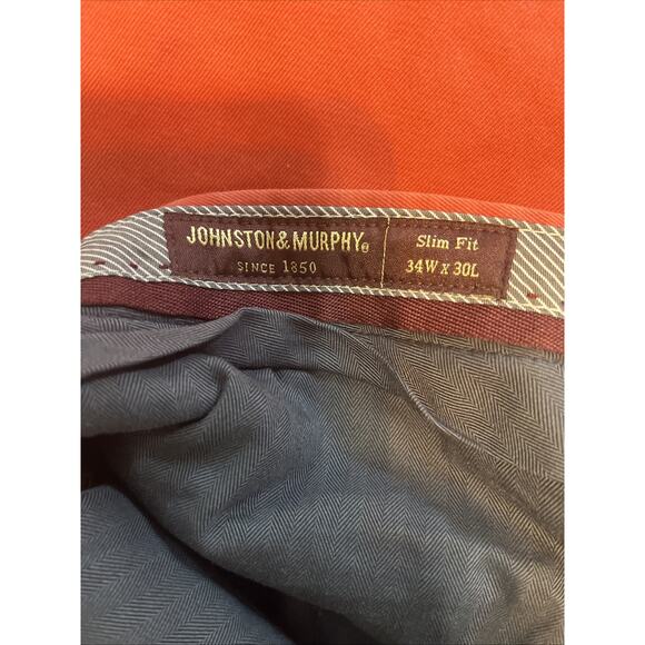 Johnston and Murphy Pants Mens 34x30 Red Classic Chino 5 Pocket Slim Fit NWT - Picture 6 of 8